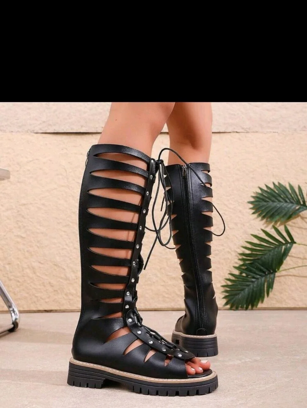●●SELLING FAST●●NEW Punk Style Lace-Up Back Zipper Rivet Hollow Out Sandals